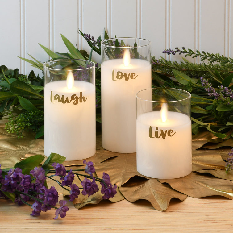 Latitude Run® 3 Piece Live Laugh Love Unscented Flameless Candle Set